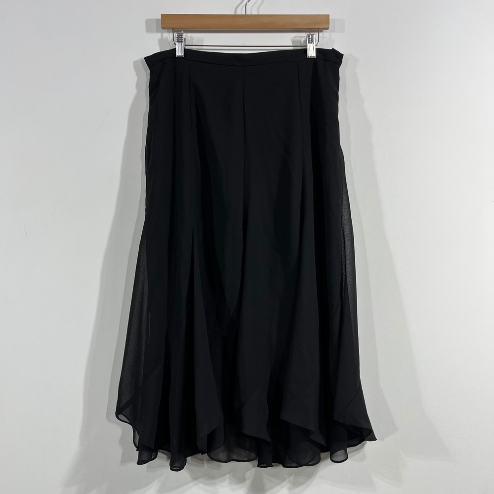 R&M VTG 90s Womens Black Chiffon Midi Skirt Layered Formal Evening 14 Witchy